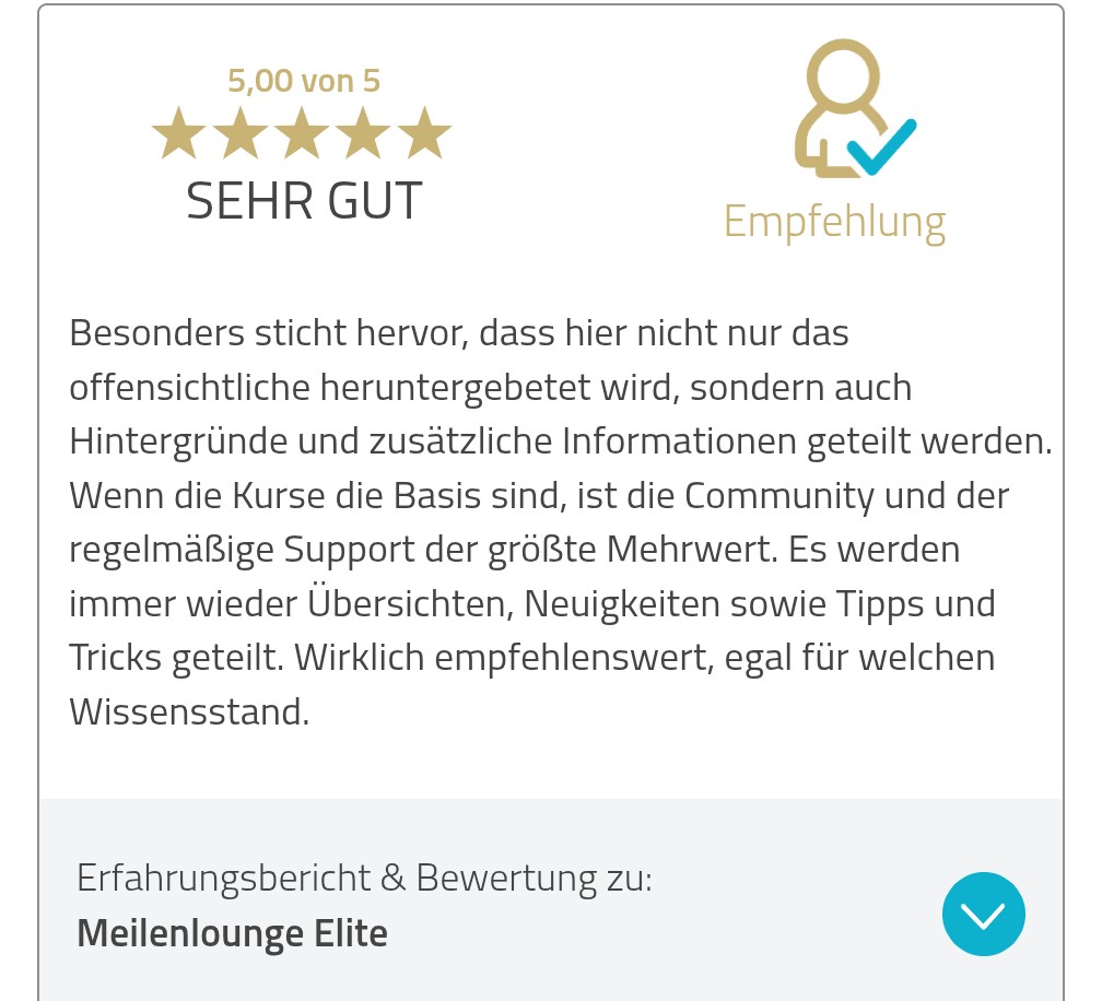 Ausführliche ProvenExpert-Bewertung zu Meilenlounge Elite